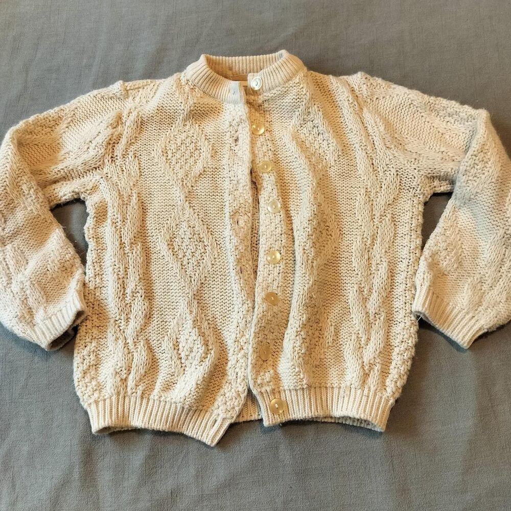 2/$20 Women's Cream Cable knit Cardigan Small fisherman chunky boxy
